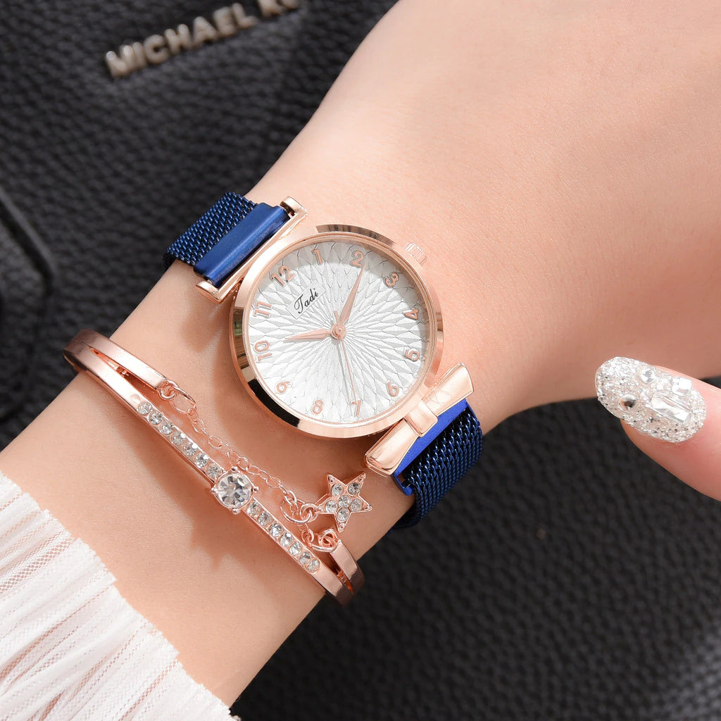 Luxury Women'S Watches Set Elegant Female Wristwatches Magnetic Mesh Band Rose Woman Watch Bracelet Montre Femme Reloj Mujer